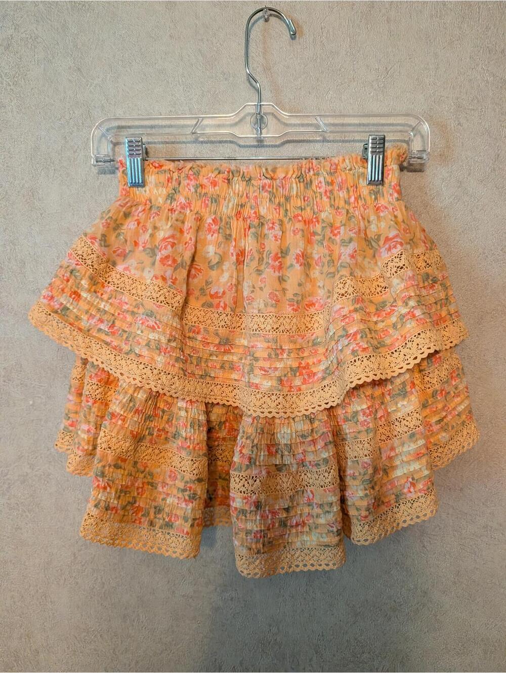 AERIE orange floral tiered ruffle mini skirt sz XS - Picture 3 of 4